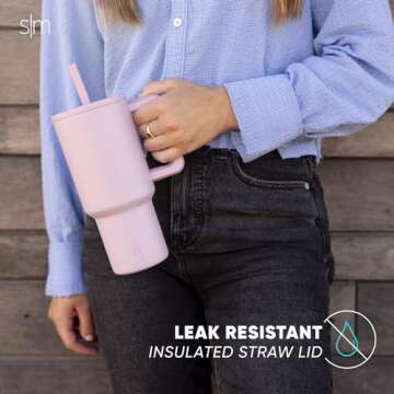 Simple Modern 30 oz Tumbler with Handle and Straw Lid | Insulated Cup Reusable Stainless Steel Water Bottle Travel Mug Cupholder Friendly | Gifts for Women Men Him Her | Trek Collection | Almond Birch