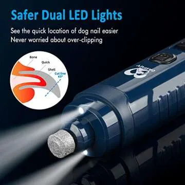 Casfuy Dog Nail Grinder with 2 LED Light - 4.8V Super Powerful 2-Speed Electric Pet Nail Trimmer for Medium Large Dogs Quiet Rechargeable Painless Paws Grooming & Smoothing Tool (Dark Blue)