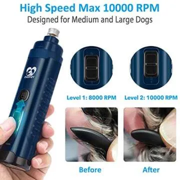 Casfuy Dog Nail Grinder with 2 LED Light - 4.8V Super Powerful 2-Speed Electric Pet Nail Trimmer for Medium Large Dogs Quiet Rechargeable Painless Paws Grooming & Smoothing Tool (Dark Blue)