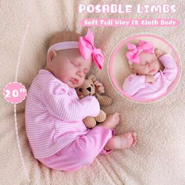 EKOKIZ Reborn Baby Dolls 20-Inch Soft Body Realistic Baby Dolls That Look Real Baby Dolls with Hand-Painted Details Lifelike Sleeping Baby Dolls Gift Set Real Life Baby Dolls for Kids Age 3+