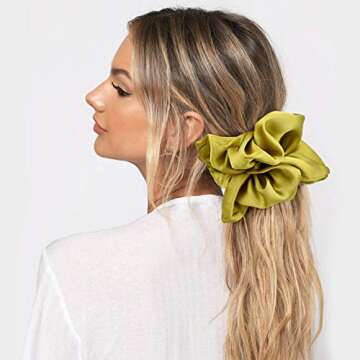 CEELGON Big Real Silk Scrunchies for Women 6.3Inches Large Scrunchie Satin Oversized Silk Thick Elastic Hair Ties Jumbo Hair Scrunchies 6 Pack (Black,White,Pink, Champagne,Navy,Yellow)