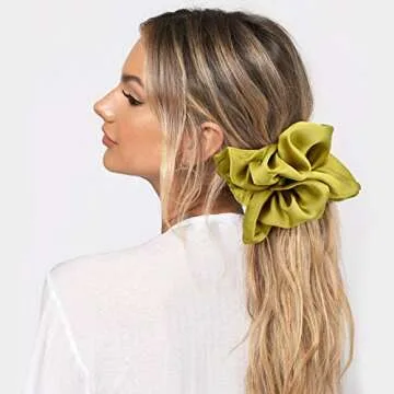 CEELGON Big Real Silk Scrunchies for Women 6.3Inches Large Scrunchie Satin Oversized Silk Thick Elastic Hair Ties Jumbo Hair Scrunchies 6 Pack (Black,White,Pink, Champagne,Navy,Yellow)