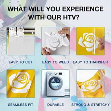 HTVRONT HTV Vinyl Rolls Heat Transfer Vinyl - 12" x 8ft White HTV Vinyl for Shirts, Iron on Vinyl for All Cutting Machine - Easy to Cut & Weed for Heat Vinyl Design (White)