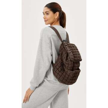 ODODOS Quilted Backpack 2.0 for Women Lightweight Puffer Hiker Pack Drawstring Padding Travel Gym Ba...