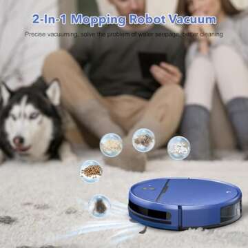 2 in 1 Mopping and Vacuuming Robot, Robot Vacuum and Mop Combo Compatible with WiFi/App, Robotic Vacuum Cleaner Self-Charging, Slim, Ideal for Pet Family, Hard Floor, Hair, Low Pile Carpet