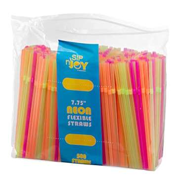 Vibrant 500 Pack Flexible Neon Drinking Straws
