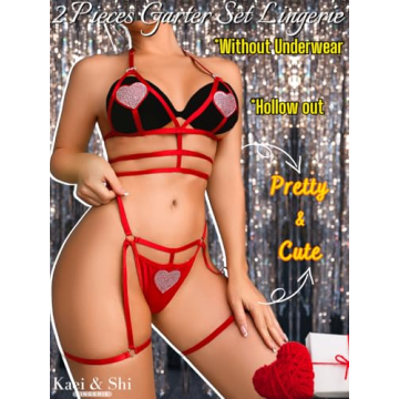Kaei&Shi Valentines Day Rhinestone Lingerie Set, Sexy Bra & G String