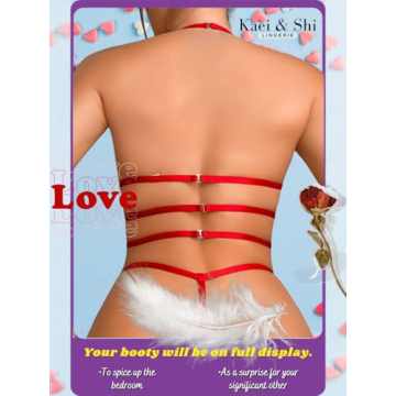 Kaei&Shi Rhinestone Heart Lingerie Set for Women