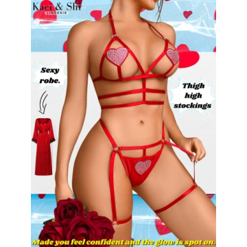 Kaei&Shi Rhinestone Heart Lingerie Set for Women