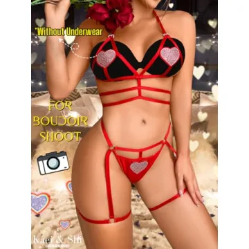Kaei&Shi Rhinestone Heart Lingerie Set for Women