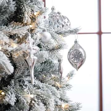 Valery Madelyn Christmas Ball Ornaments for Valentines Day, 50ct White and Silver Shatterproof Chris...