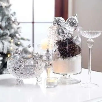 Valery Madelyn Christmas Ball Ornaments for Valentines Day, 50ct White and Silver Shatterproof Christmas Tree Decorations Set, Elegant Hanging Ornaments for Xmas Trees Bulk Holiday Wedding Decor