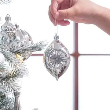 Valery Madelyn Christmas Ball Ornaments for Valentines Day, 50ct White and Silver Shatterproof Christmas Tree Decorations Set, Elegant Hanging Ornaments for Xmas Trees Bulk Holiday Wedding Decor