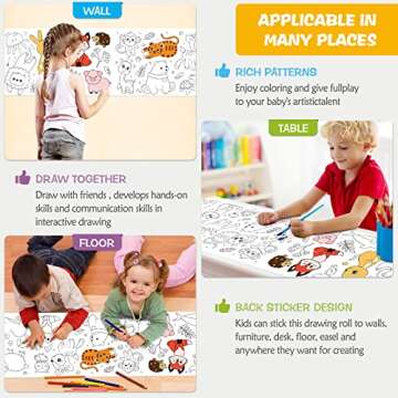 2 Pcs Children's Drawing Roll, Coloring Paper Roll for Kids, 118×11.8 Inch Sticky DIY Painting Drawing Paper Rolls for Toddler, Christmas Gift, Wall Coloring Paper Stickers