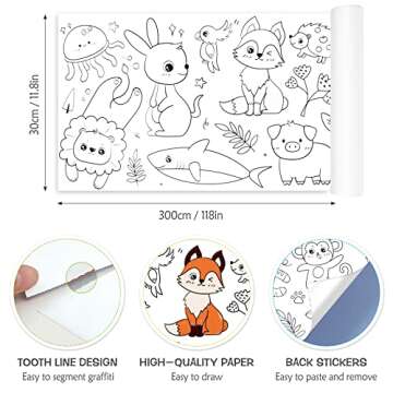 2 Pcs Children's Drawing Roll, Coloring Paper Roll for Kids, 118×11.8 Inch Sticky DIY Painting Drawing Paper Rolls for Toddler, Christmas Gift, Wall Coloring Paper Stickers