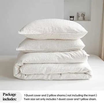 Simple&Opulence 100% Pure Linen Duvet Cover Set, 3Pcs Striped Washed Natural Flax Bedding Set with Button Closure, Soft Breathable Durable Farmhouse,1Duvet Cover and 2Pillowshams (Queen, Brown Stripe)
