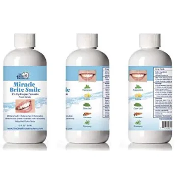 Miracle Brite Smile Mouthwash - Teeth whitening, Breath freshening, Removing Bad Breaths & Tooth Sensitivity with The Power of 3% Hydrogen Peroxide and Organic Essential Oils.