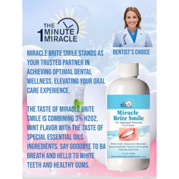 Miracle Brite Smile Mouthwash - Teeth whitening, Breath freshening, Removing Bad Breaths & Tooth Sensitivity with The Power of 3% Hydrogen Peroxide and Organic Essential Oils.