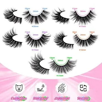 20 Pairs False Eyelashes 3D Faux Mink Lashes Natural Look Wispy Fake Eyelashes ALPHONSE 16-20MM Fluffy Volume Long Thick Lashes Pack 5 Styles Mixed