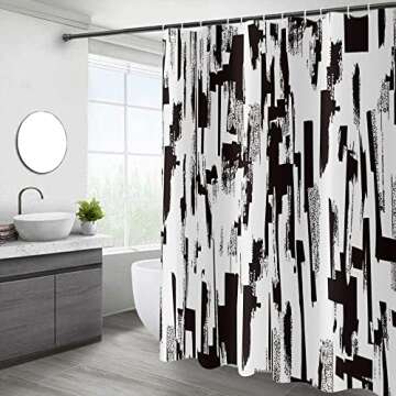 GCIREC Black and White Shower Curtain, Abstract Art with Brushstrokes Chaos Image Print Bathroom Cur...