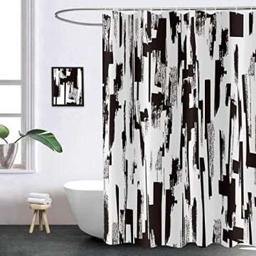 GCIREC Black and White Shower Curtain, Abstract Art with Brushstrokes Chaos Image Print Bathroom Curtain for Men Contemporary Bathtub Decor Waterproof Fabric Machine Washable with 12 Hooks