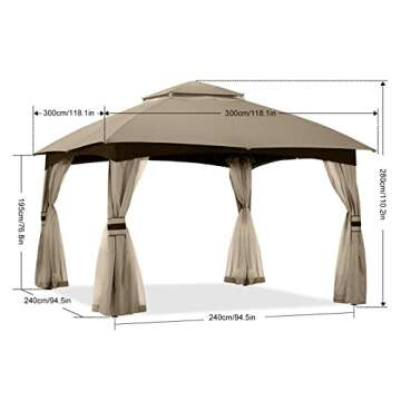 Double Roof Outdoor Gazebo - ABCCANOPY 10x10 Patio Gazebo with Mosquito Netting, Outdoor Canopies for Shade and Rain for Lawn, Garden, Backyard & Deck (Khaki)