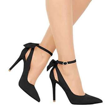 PiePieBuy Women's Pointed Toe High Heels Ankle Strap D'Orsay Pumps Shoes Bow Wedding Bowtie Back Dress Sandals Black
