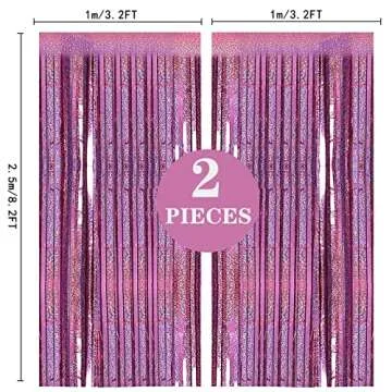 2 Pack 3.2ft x 8.2ft Pink Metallic Tinsel Foil Fringe Curtains Backdrop for Pink Party Birthday Wedding Bachelorette Baby Shower Holiday Party Decorations Photo Booth Props