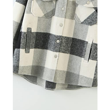 UANEO Womens Plaid Shacket Button Down Wool Blend Fall Flannel Shirt Jacket (BlackandWhite-S)