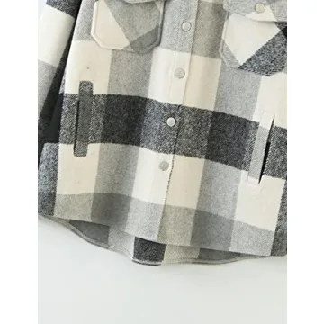 UANEO Womens Plaid Shacket Button Down Wool Blend Fall Flannel Shirt Jacket (BlackandWhite-S)
