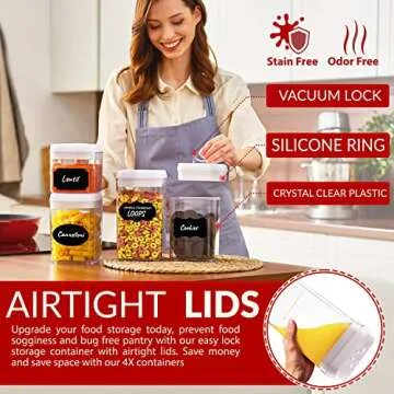 Airtight Food Storage Containers - Set of 4PC Kitchen & Pantry Organization Storage Container with Easy Lock Lids for Cereal, Flour, Sugar & Dry Food Plastic Stackable Canisters (White) 1.8gal/6.7L