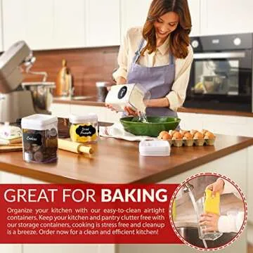 Airtight Food Storage Containers - Set of 4PC Kitchen & Pantry Organization Storage Container with Easy Lock Lids for Cereal, Flour, Sugar & Dry Food Plastic Stackable Canisters (White) 1.8gal/6.7L