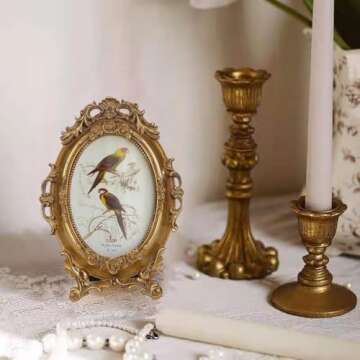 SIKOO Vintage 4x6 Ornate Picture Frame Oval Antique Baroque TableTop Wall Mounting Photo Frame with ...