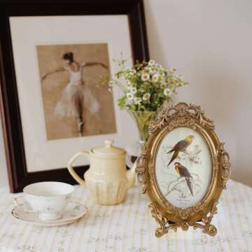 SIKOO Vintage 4x6 Ornate Picture Frame Oval Antique Baroque TableTop Wall Mounting Photo Frame with High Definition Glass Front for Home Decor, Old-Fashioned Photo Gallery, Art,Gold