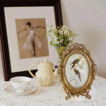 SIKOO Vintage 4x6 Ornate Picture Frame Oval Antique Baroque TableTop Wall Mounting Photo Frame with High Definition Glass Front for Home Decor, Old-Fashioned Photo Gallery, Art,Gold