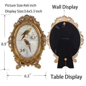 SIKOO Vintage 4x6 Ornate Picture Frame Oval Antique Baroque TableTop Wall Mounting Photo Frame with High Definition Glass Front for Home Decor, Old-Fashioned Photo Gallery, Art,Gold