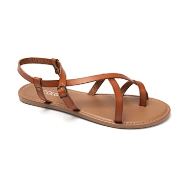 Colgo Women's Summer Strappy Flat Sandals, Adjustable Casual Fisherman Sandal with Open Toe Slingbac...