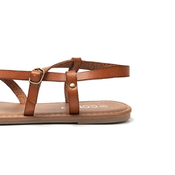 Colgo Women's Summer Strappy Flat Sandals, Adjustable Casual Fisherman Sandal with Open Toe Slingback Gladiator Sandals (8,New Brown)