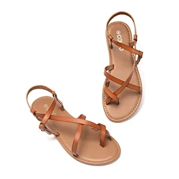 Colgo Women's Summer Strappy Flat Sandals, Adjustable Casual Fisherman Sandal with Open Toe Slingback Gladiator Sandals (8,New Brown)