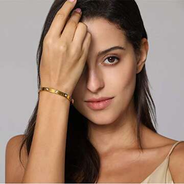 A D. ALLEN & DANMI. AD Jewelry 18 K Gold Plated Love Bangle Bracelet Stone Stainless Steel Bangle for Love (3 sets(Rose Gold,Gold,Silvery))