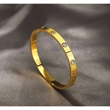 A D. ALLEN & DANMI. AD Jewelry 18 K Gold Plated Love Bangle Bracelet Stone Stainless Steel Bangle for Love (3 sets(Rose Gold,Gold,Silvery))