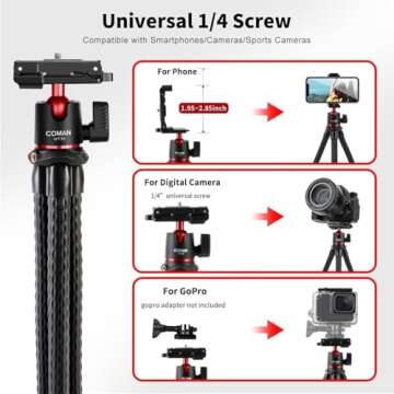 COMAN Phone Tripod,Flexible Mini Phone Tripod, Waterproof Tripod Stand for Camera GoPro, Hidden Cell...