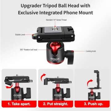 COMAN Phone Tripod,Flexible Mini Phone Tripod, Waterproof Tripod Stand for Camera GoPro, Hidden Cell phone Tripod Mount with Cold Shoe, Portable Travel Phone Tripod for Video Recording Vlogging Selfie