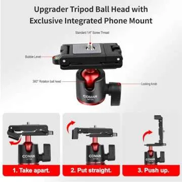 COMAN Phone Tripod,Flexible Mini Phone Tripod, Waterproof Tripod Stand for Camera GoPro, Hidden Cell phone Tripod Mount with Cold Shoe, Portable Travel Phone Tripod for Video Recording Vlogging Selfie