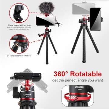 COMAN Phone Tripod,Flexible Mini Phone Tripod, Waterproof Tripod Stand for Camera GoPro, Hidden Cell phone Tripod Mount with Cold Shoe, Portable Travel Phone Tripod for Video Recording Vlogging Selfie