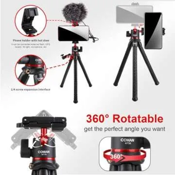 COMAN Phone Tripod,Flexible Mini Phone Tripod, Waterproof Tripod Stand for Camera GoPro, Hidden Cell phone Tripod Mount with Cold Shoe, Portable Travel Phone Tripod for Video Recording Vlogging Selfie