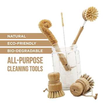 Natural Bamboo Dish Brush Set - Kitchen Dish Brush Set - Wooden Dish Brush Set with Holder - Bamboo ...