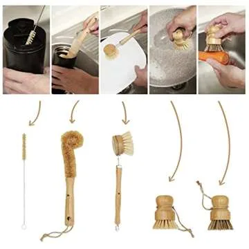 Eco-Friendly Natural Bamboo Dish Brush Set for Kitchen Cleaning
