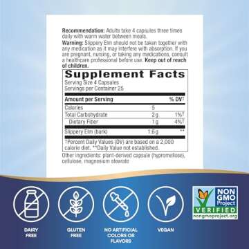 Nature's Way Slippery Elm Bark, Traditional Support to Soothe the GI Tract*, Vegan, 100 Capsules (Packaging May Vary)