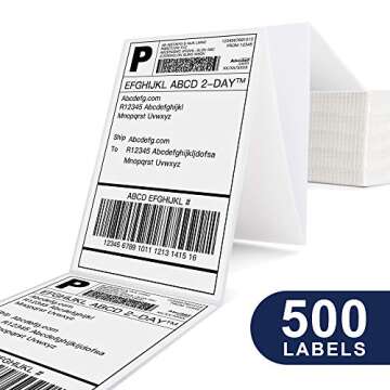 POLONO Genuine 4" x 6" Direct Thermal Shipping Label, Thermal Label (Pack of 500), Perforated Fanfol...